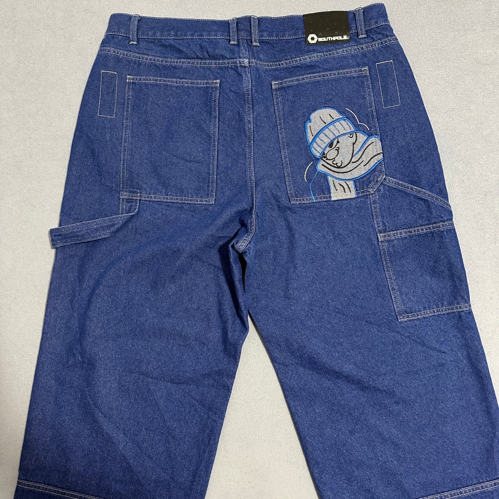 Southpole Baggy Carpenter Jeans Denim Embroidered Logo Blue Mens Size W38 L32 - Picture 14 of 16